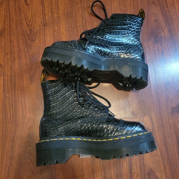 Dr Martens Black Croc Embossed Boots Leather Platforms US 5 UK 3 EU 36 - Picture 7 of 15